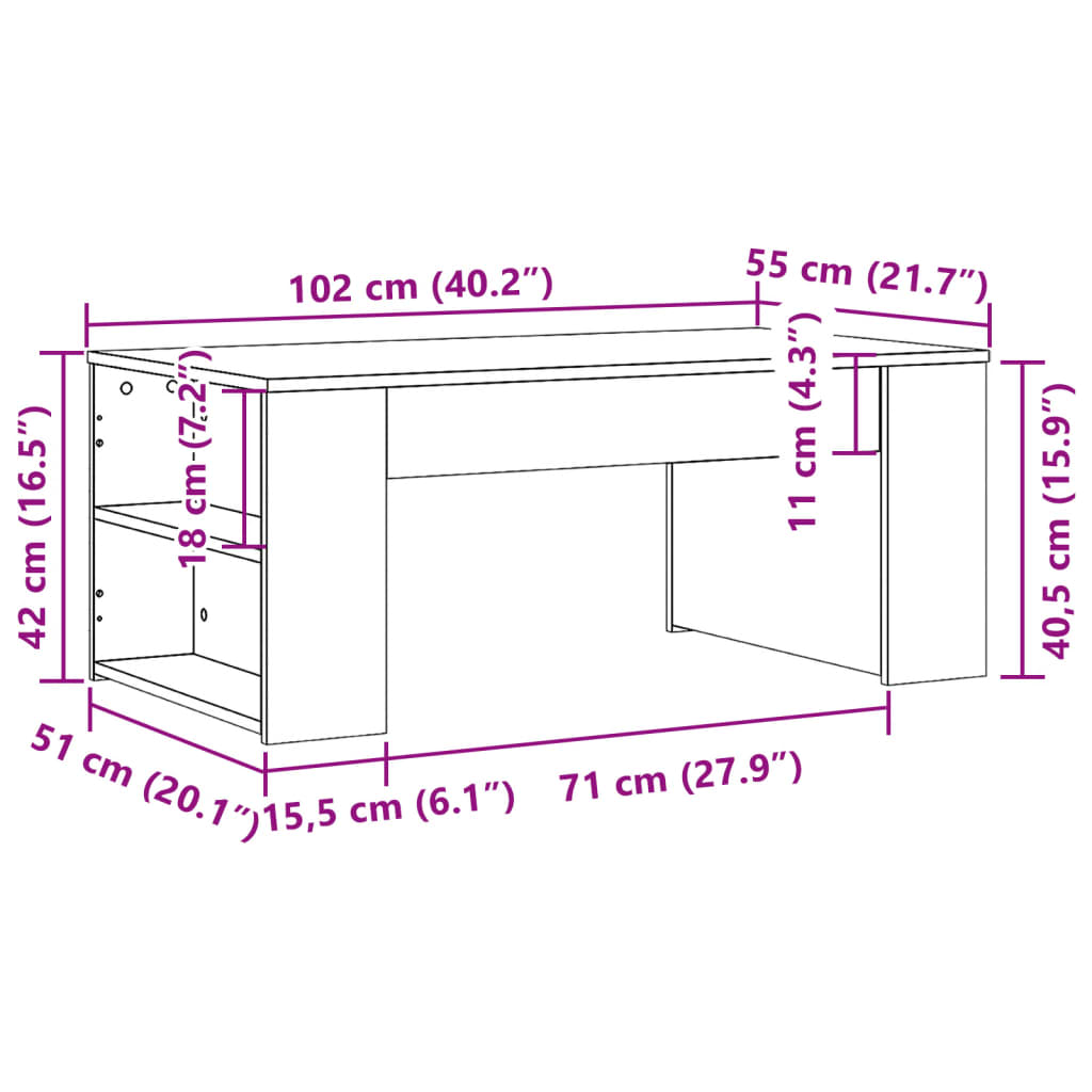 Tavolino da Salotto Grigio Sonoma 102x55x42cm Legno Multistrato | homemem39