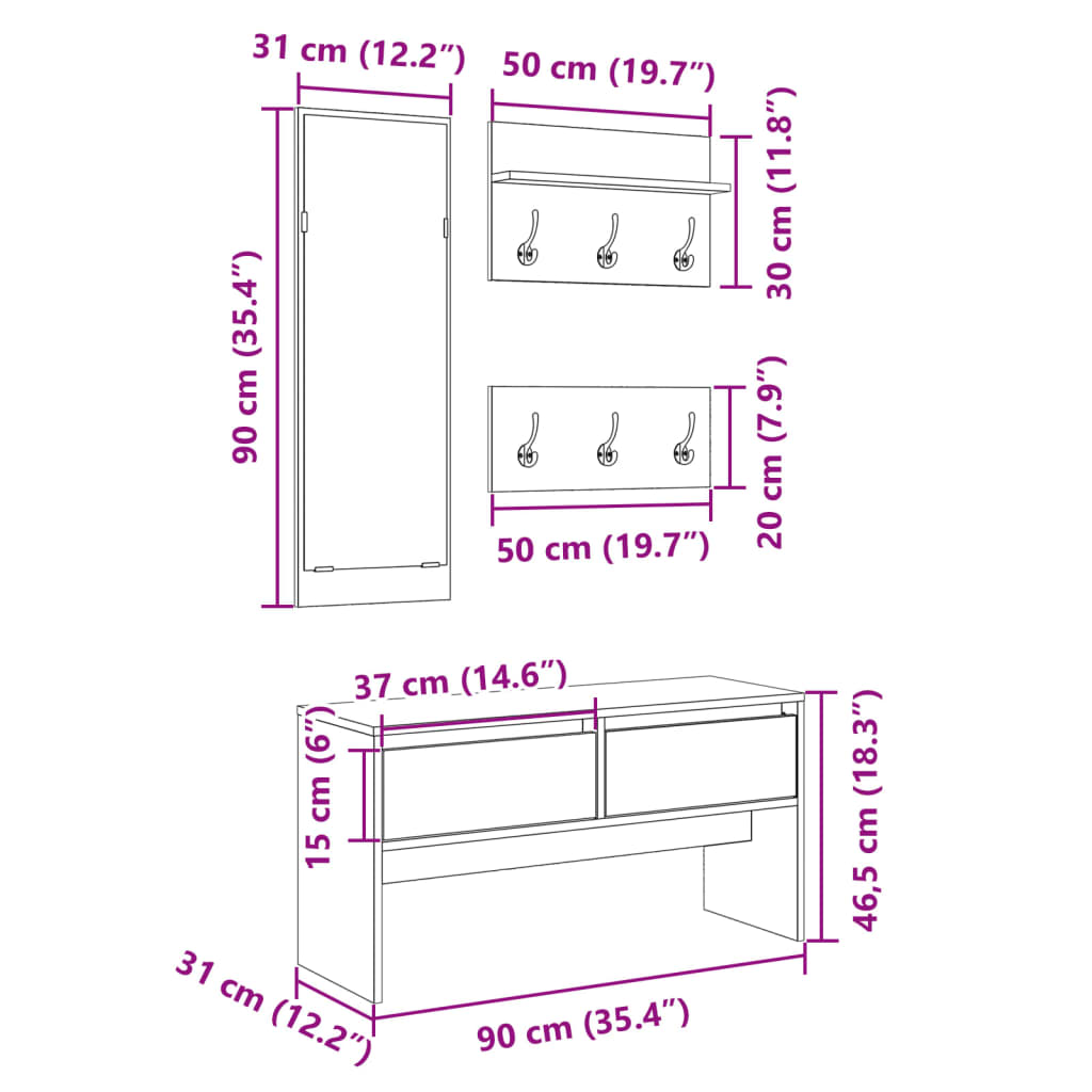 Set Mobili da Ingresso 4 pz Nero in Legno Multistrato | homemem39