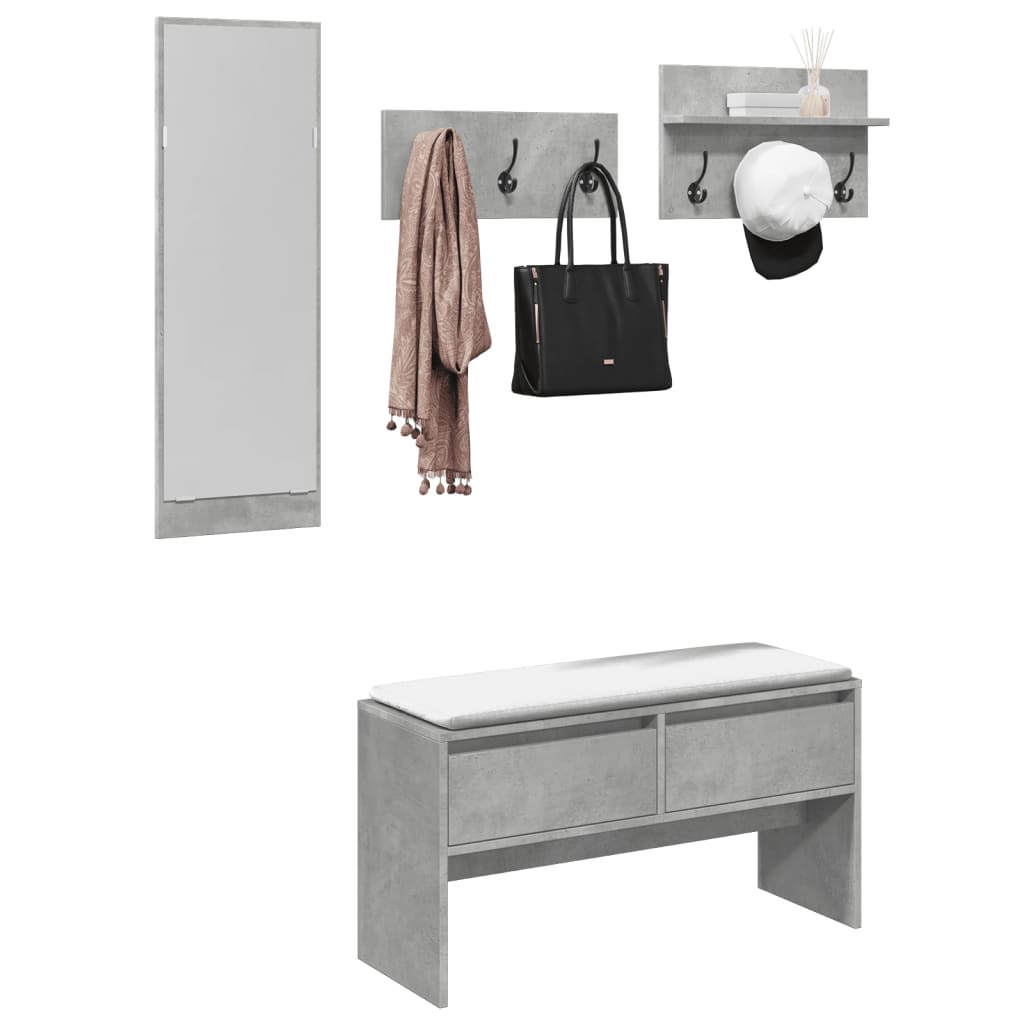Set Mobili da Ingresso 4 pz Grigio Cemento in Legno Multistrato | homemem39