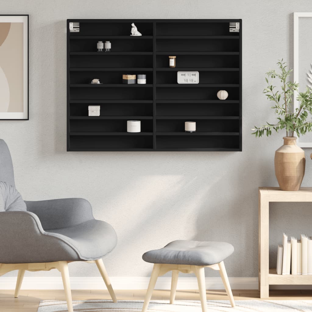 Armadietto con Vetrina Nero 100x8,5x75 cm Legno Multistrato | homemem39