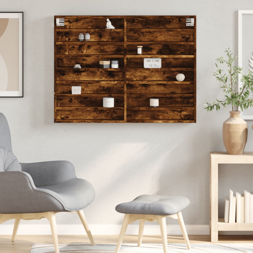 Armadietto Vetrina Rovere Fumo 100x8,5x75 cm Legno Multistrato | homemem39