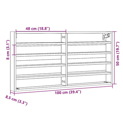 Armadietto con Vetrina Bianco 100x8,5x50 cm Legno Multistrato | homemem39