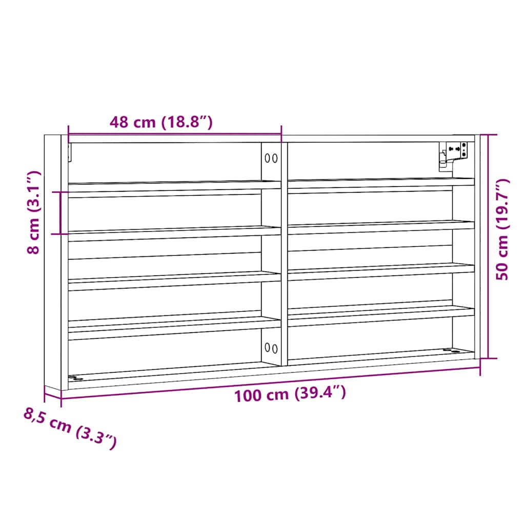 Armadietto Vetrina Grigio Cemento 100x8,5x50 cm Multistrato | homemem39