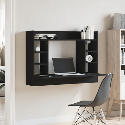 Scrivania a Parete Nera 105x48x75 cm in Legno Multistrato - homemem39