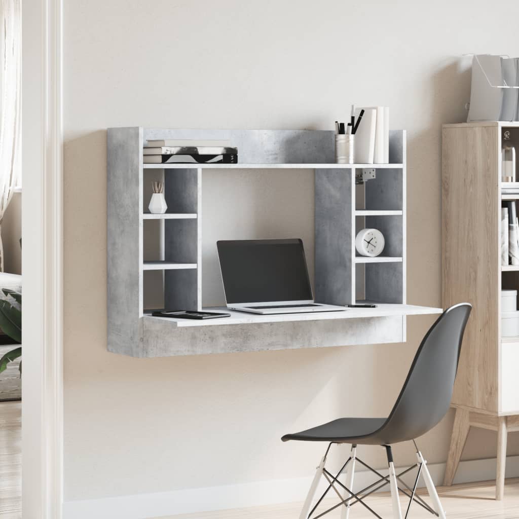 Scrivania a Parete Grigio Cemento 105x48x75cm Legno Multistrato - homemem39