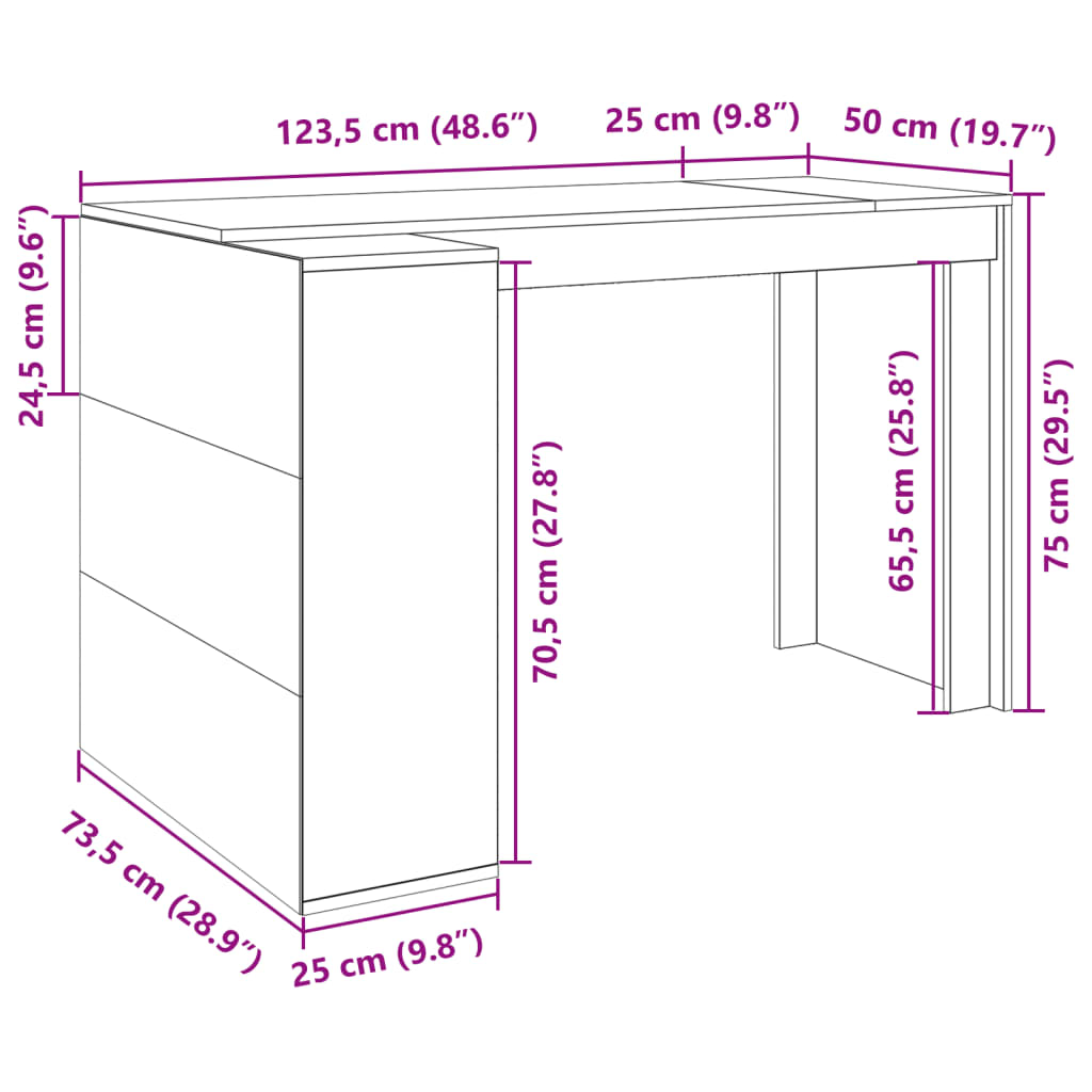 Scrivania Rovere Fumo 123,5x73,5x75 cm in Legno Multistrato - homemem39