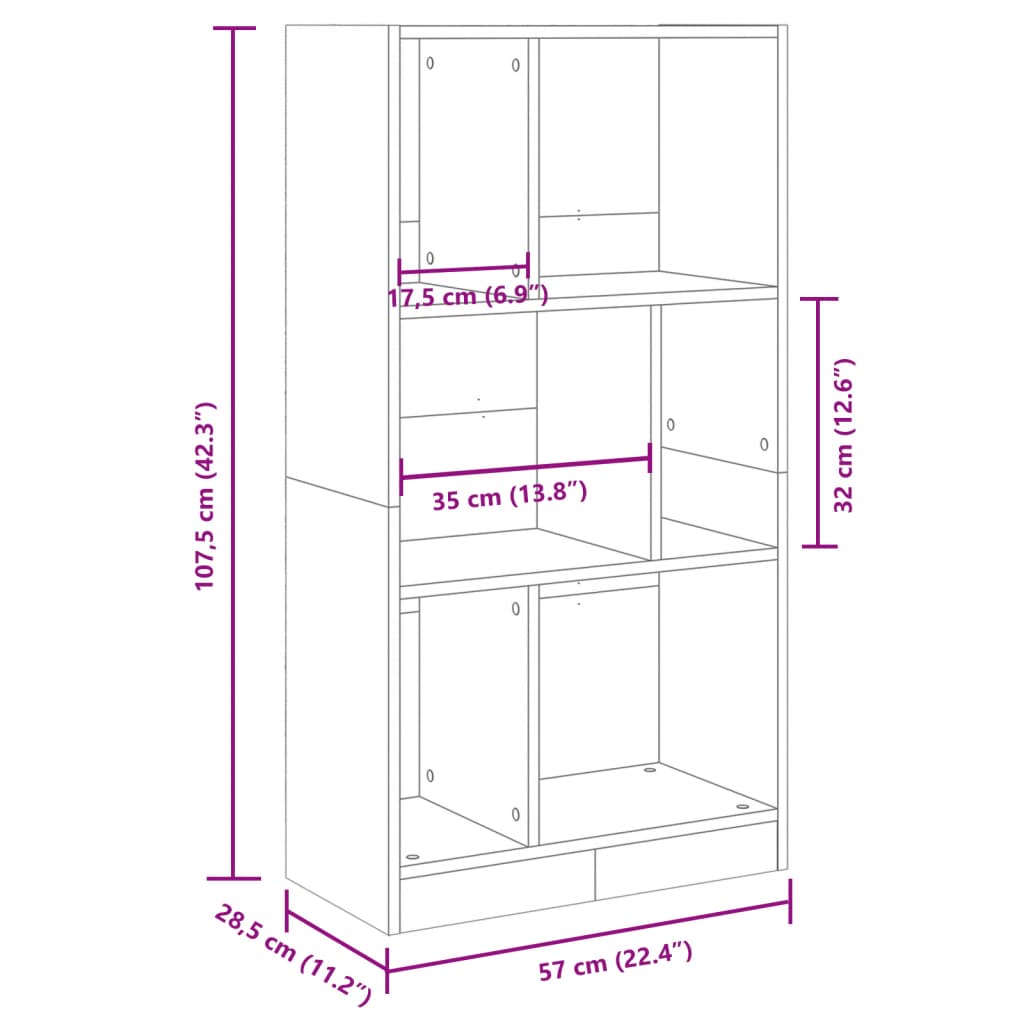 Libreria Grigio Cemento 57x28,5x107,5 cm in Legno Multistrato | homemem39