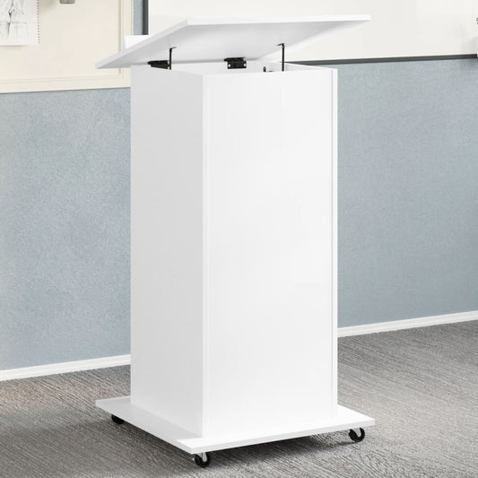 Leggio con Ruote e Cassetto Bianco 55x55x107 cm in Multistrato - homemem39