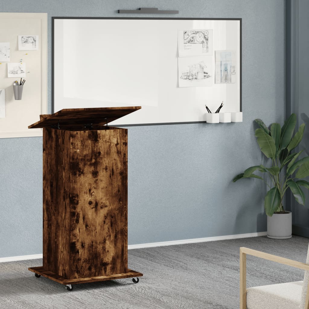 Leggio con Ruote e Cassetto Rovere Fumo 55x55x107cm Multistrato - homemem39