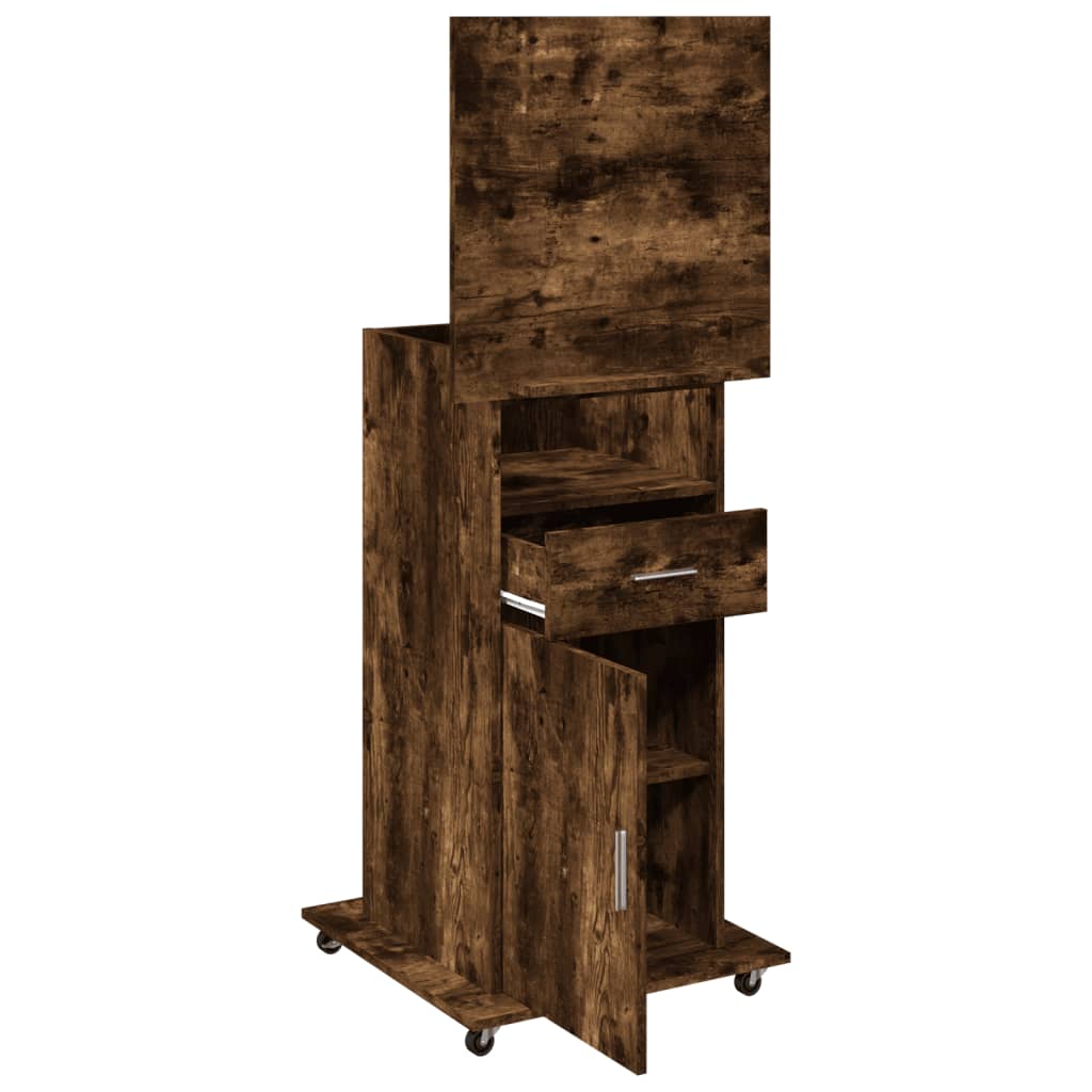 Leggio con Ruote e Cassetto Rovere Fumo 55x55x107cm Multistrato - homemem39