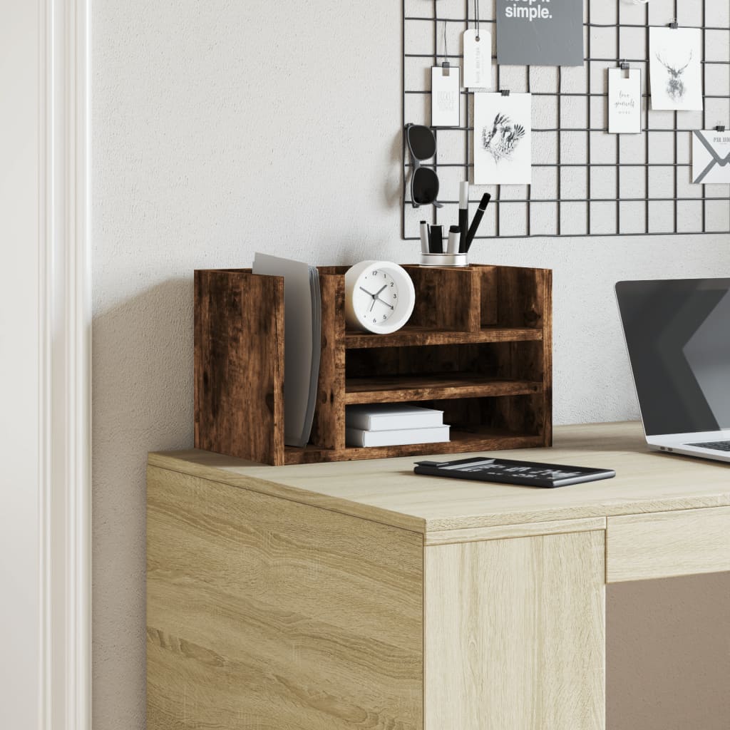 Organizer Scrivania Rovere Fumo 44,5x24x25cm Legno Multistrato | homemem39