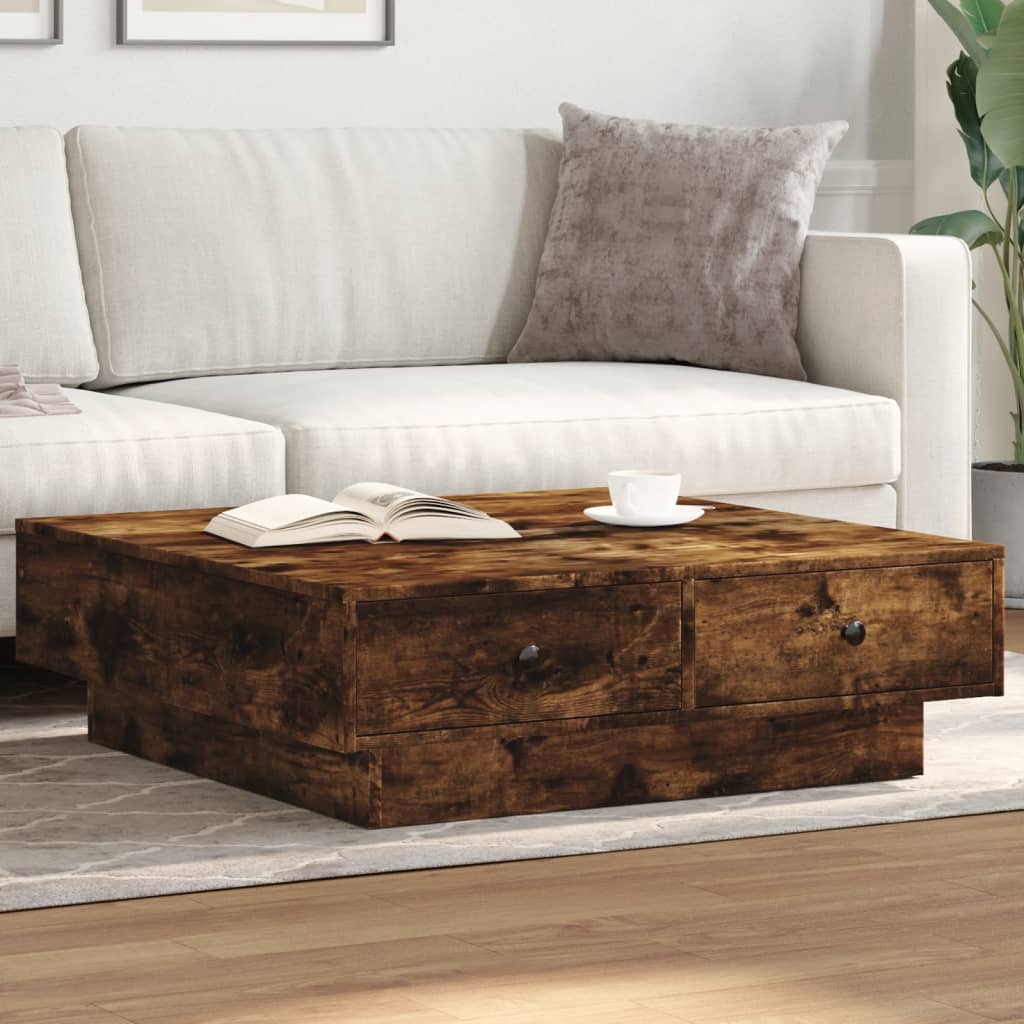 Tavolino da Salotto Rovere Fumo 90x90x28 cm Legno Multistrato | homemem39