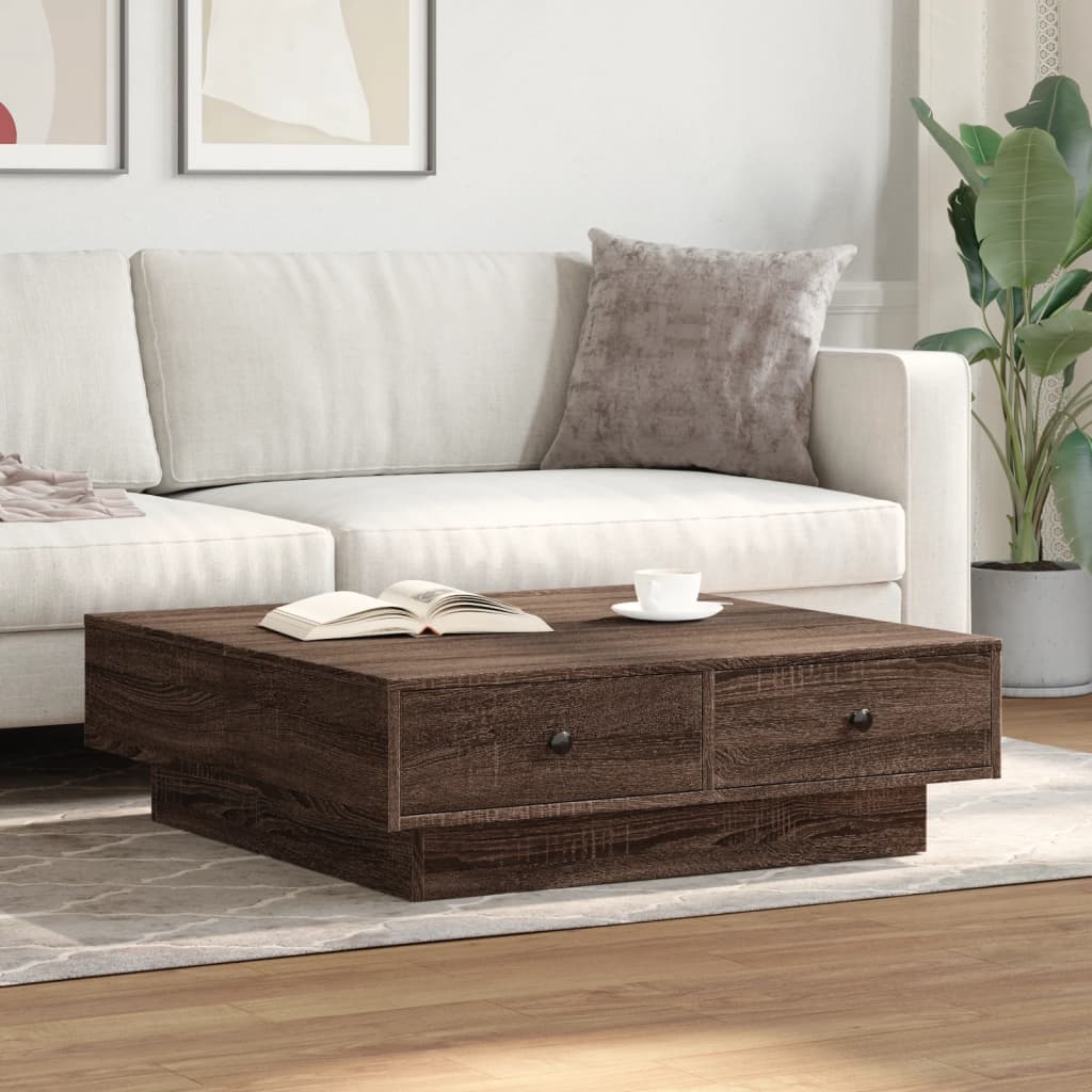 Tavolino da Salotto Rovere Marrone 90x90x28cm Legno Multistrato | homemem39