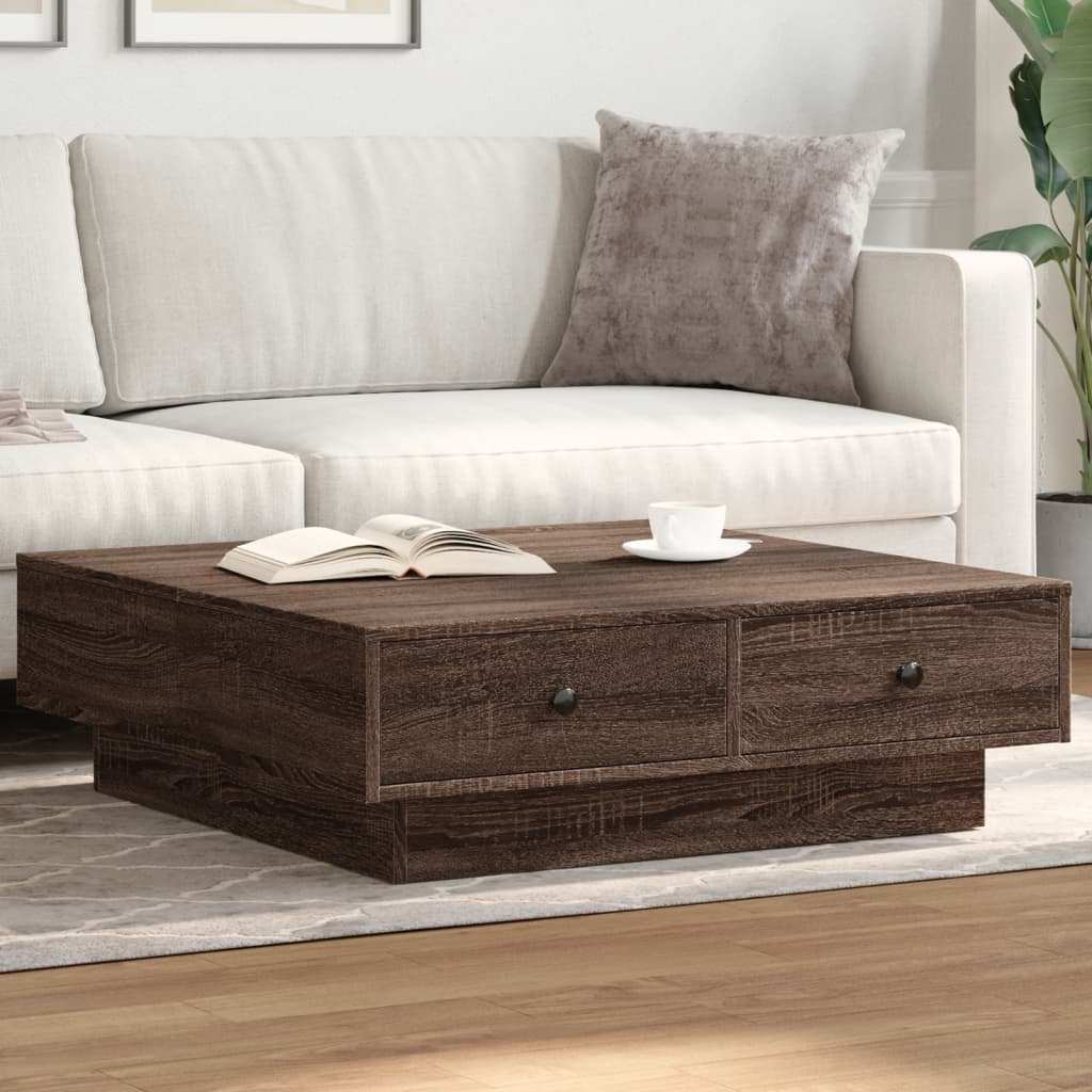 Tavolino da Salotto Rovere Marrone 90x90x28cm Legno Multistrato | homemem39