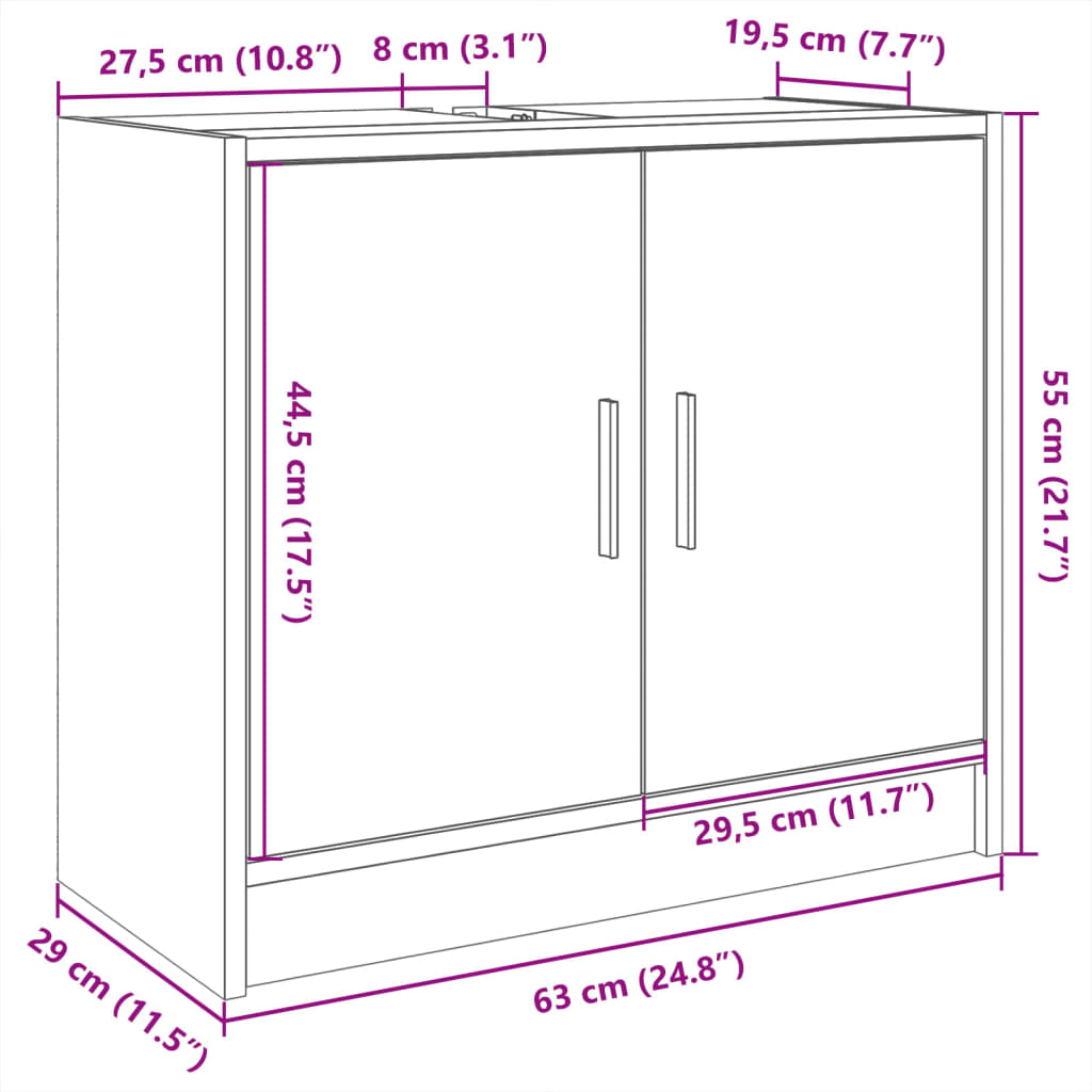 Mobile Lavabo Rovere Sonoma 63x29x55 cm Legno Multistrato