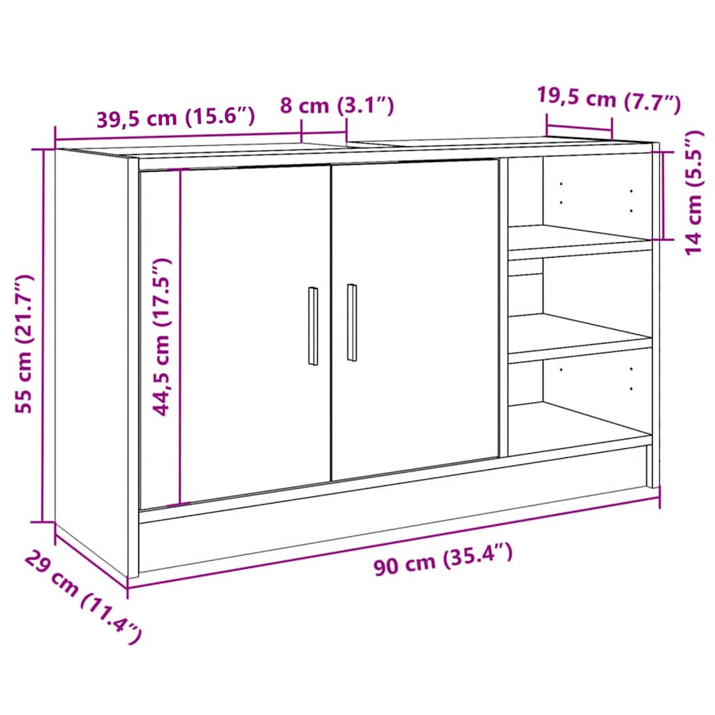 Mobile Lavabo Rovere Fumo 90x29x55 cm in Truciolare | homemem39