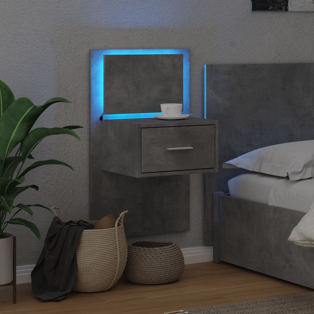 Comodino a Parete con Luci LED Grigio Cemento - homemem39