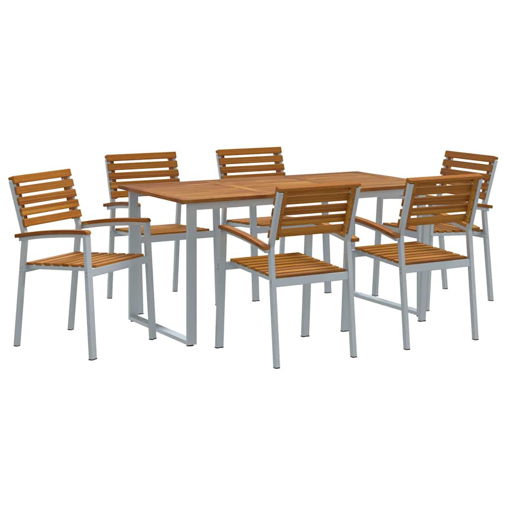 Set da Pranzo per Giardino 7 pcs Grigio e marrone