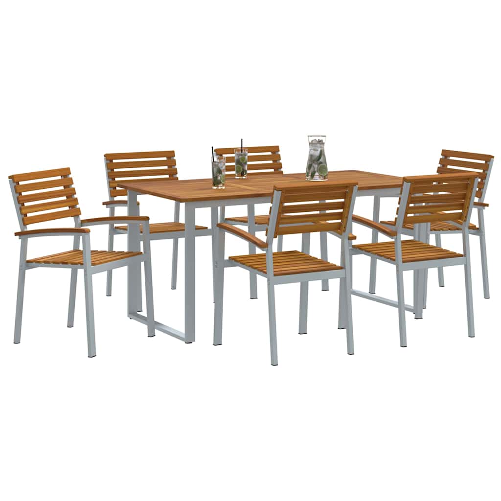 Set da Pranzo per Giardino 7 pcs Grigio e marrone