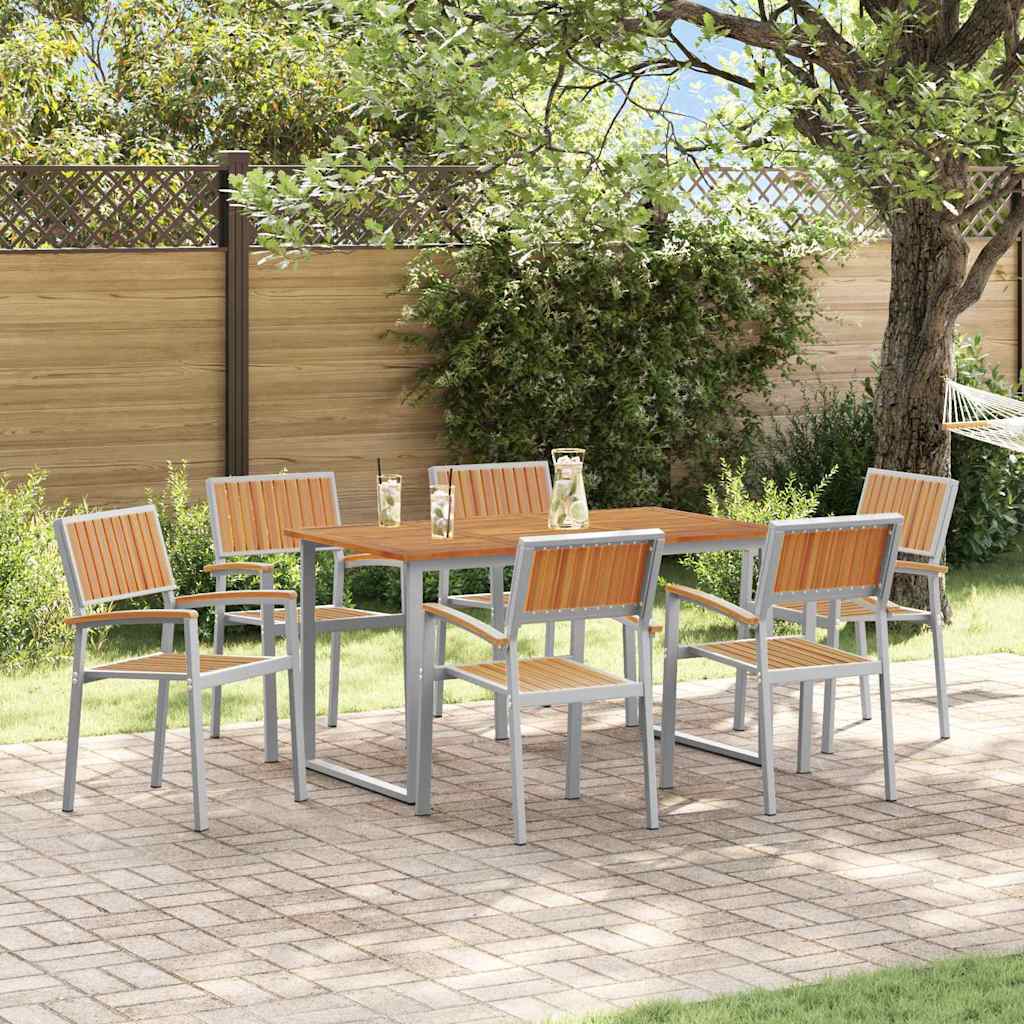 Set da Pranzo per Giardino 7 pcs Grigio e marrone