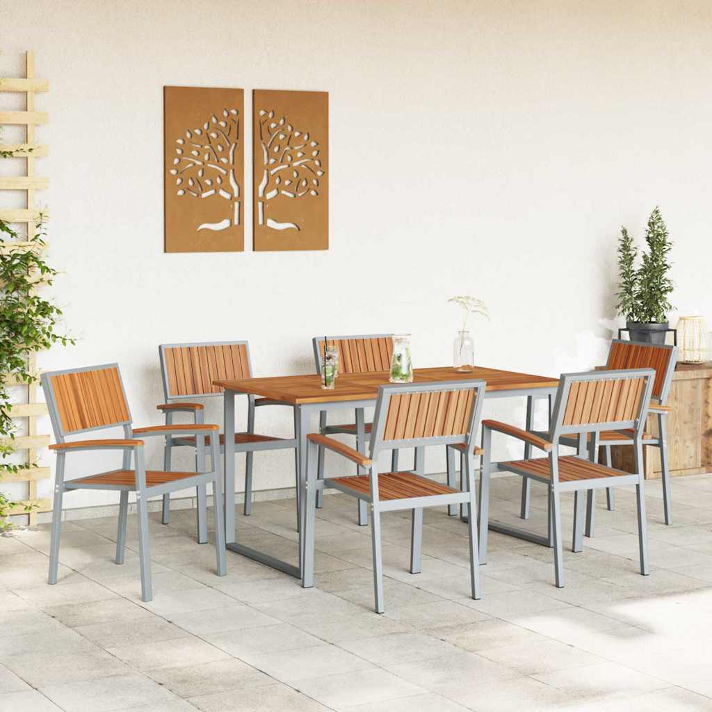 Set da Pranzo per Giardino 7 pcs Grigio e marrone