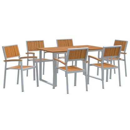 Set da Pranzo per Giardino 7 pcs Grigio e marrone