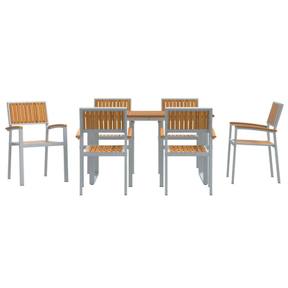 Set da Pranzo per Giardino 7 pcs Grigio e marrone