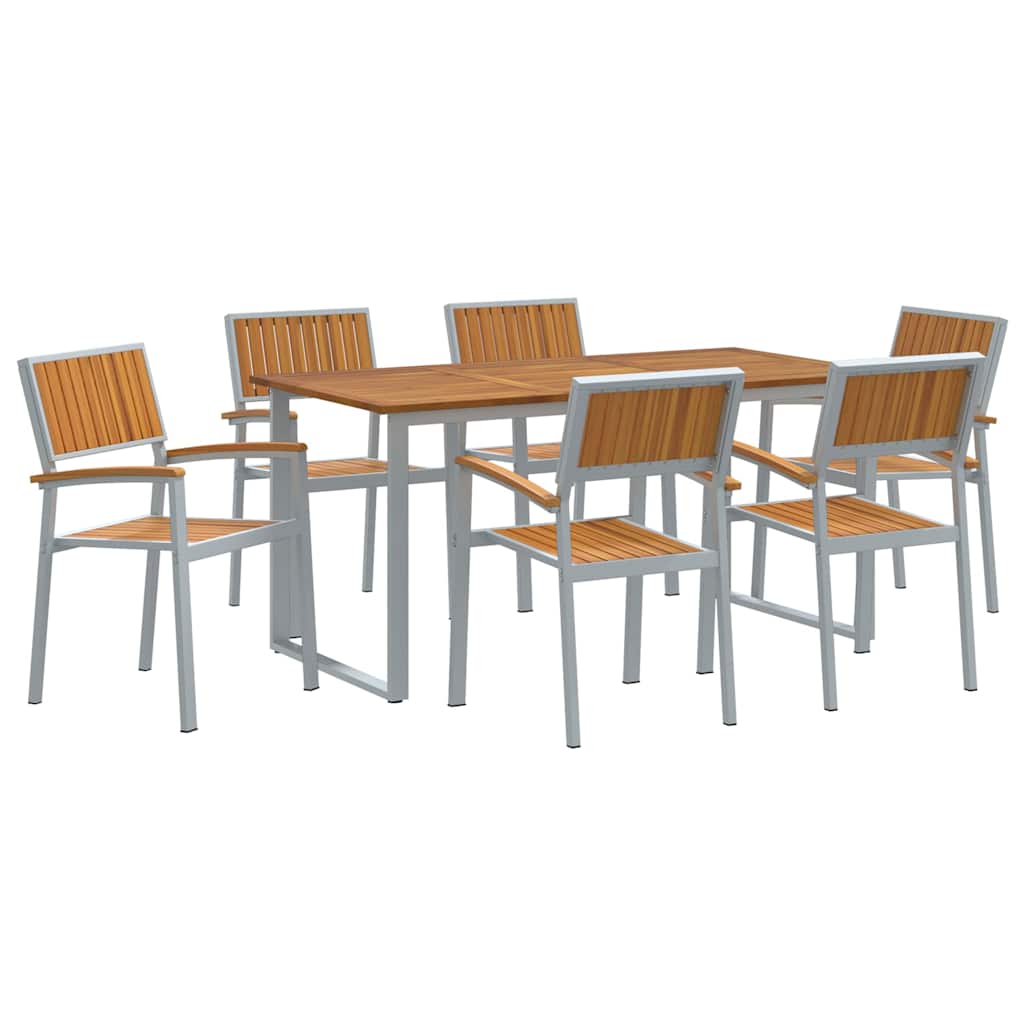 Set da Pranzo per Giardino 7 pcs Grigio e marrone