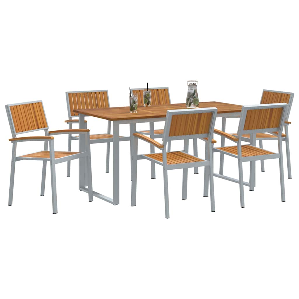 Set da Pranzo per Giardino 7 pcs Grigio e marrone