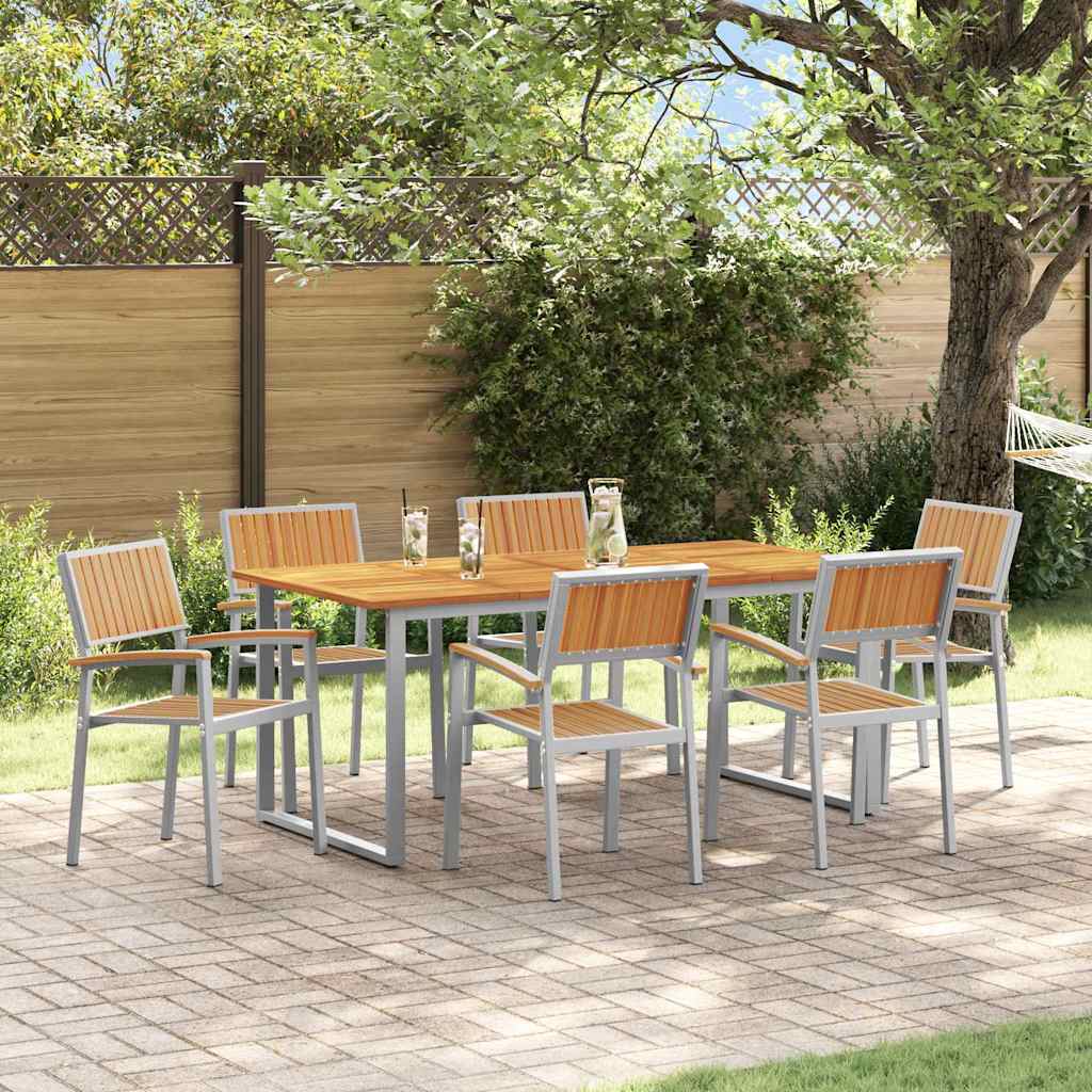 Set da Pranzo per Giardino 7 pcs Grigio e marrone