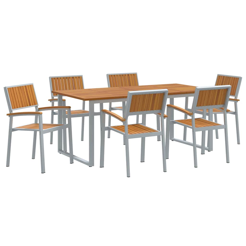 Set da Pranzo per Giardino 7 pcs Grigio e marrone