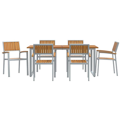 Set da Pranzo per Giardino 7 pcs Grigio e marrone