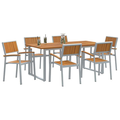 Set da Pranzo per Giardino 7 pcs Grigio e marrone