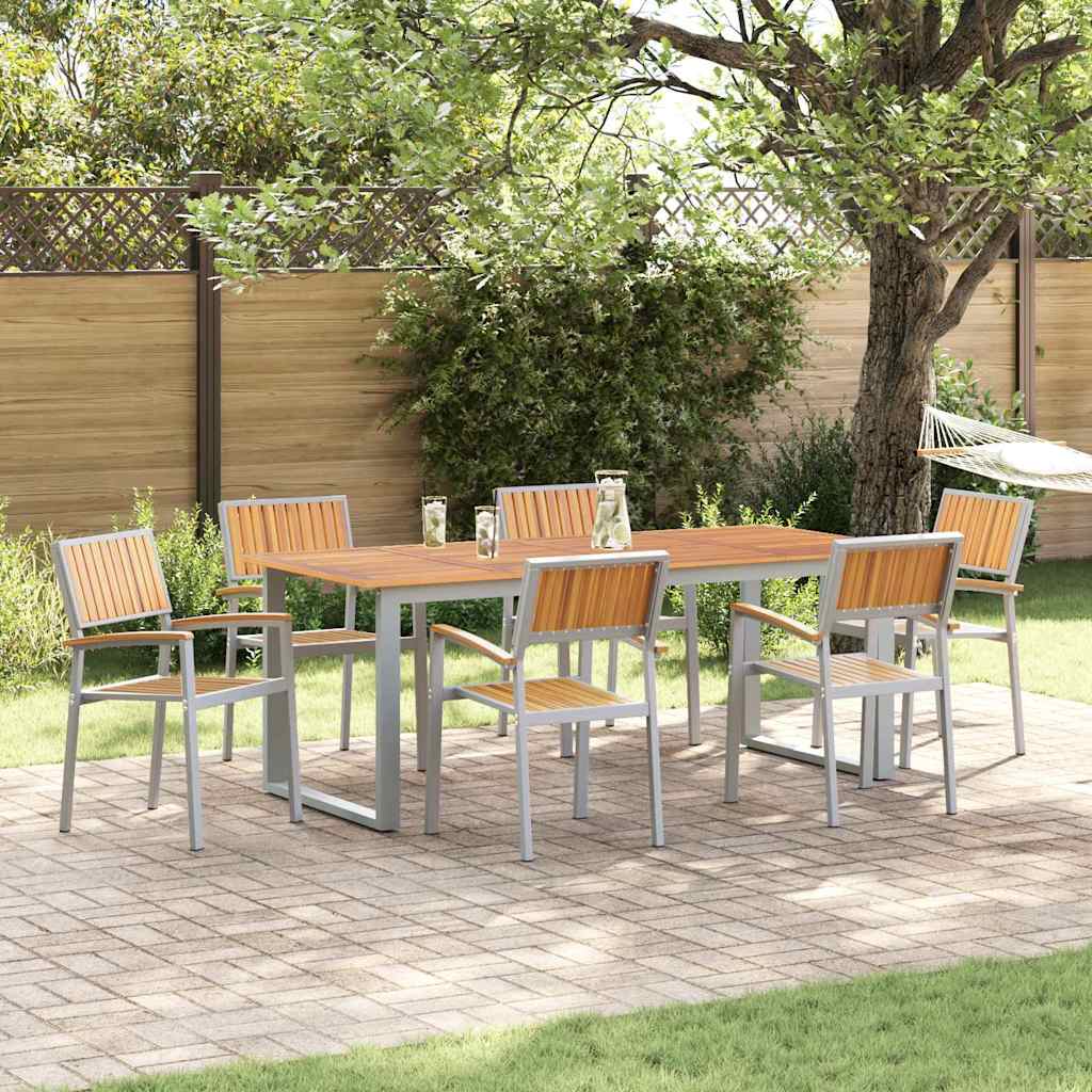 Set da Pranzo per Giardino 7 pcs Grigio e marrone
