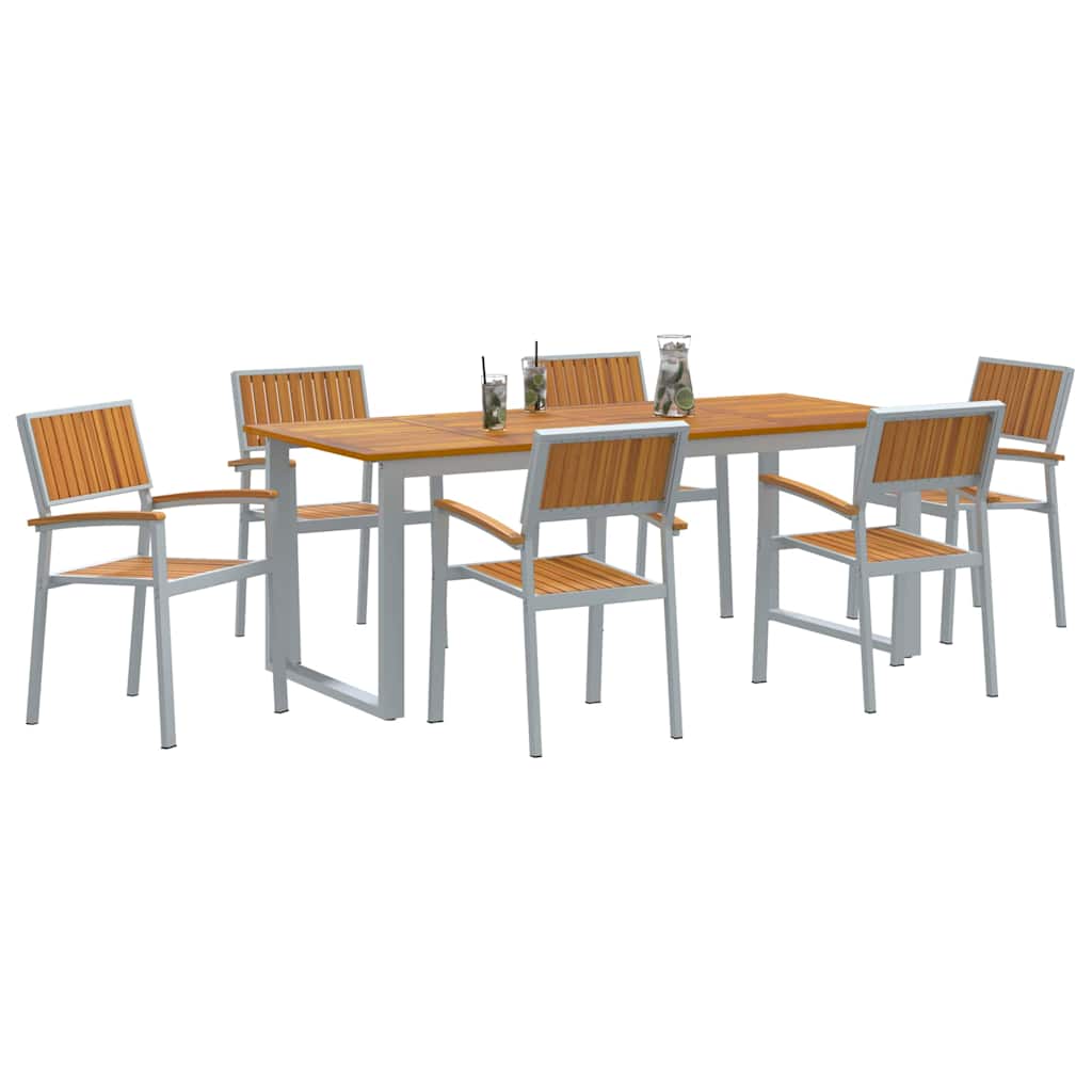 Set da Pranzo per Giardino 7 pcs Grigio e marrone