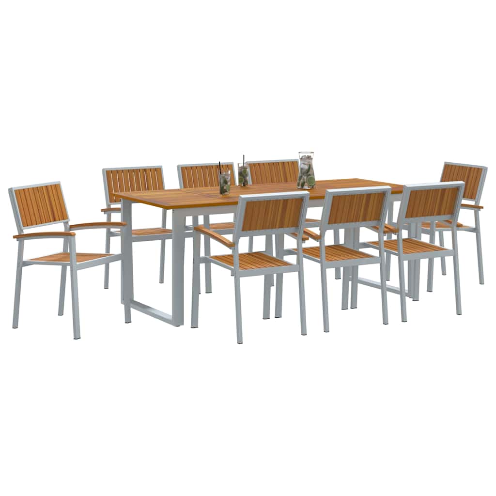 Set da Pranzo per Giardino 9 pcs Grigio e marrone