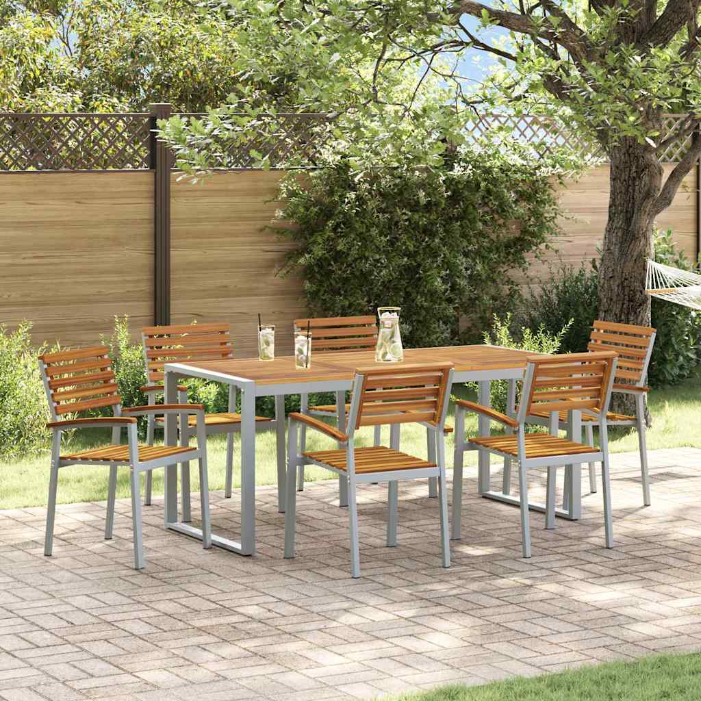 Set da Pranzo per Giardino 7 pcs Grigio e marrone