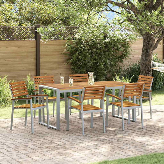 Set da Pranzo per Giardino 7 pcs Grigio e marrone