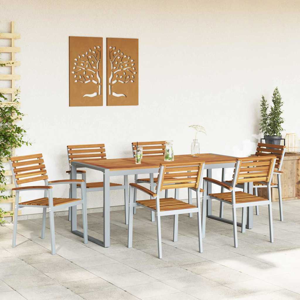 Set da Pranzo per Giardino 7 pcs Grigio e marrone