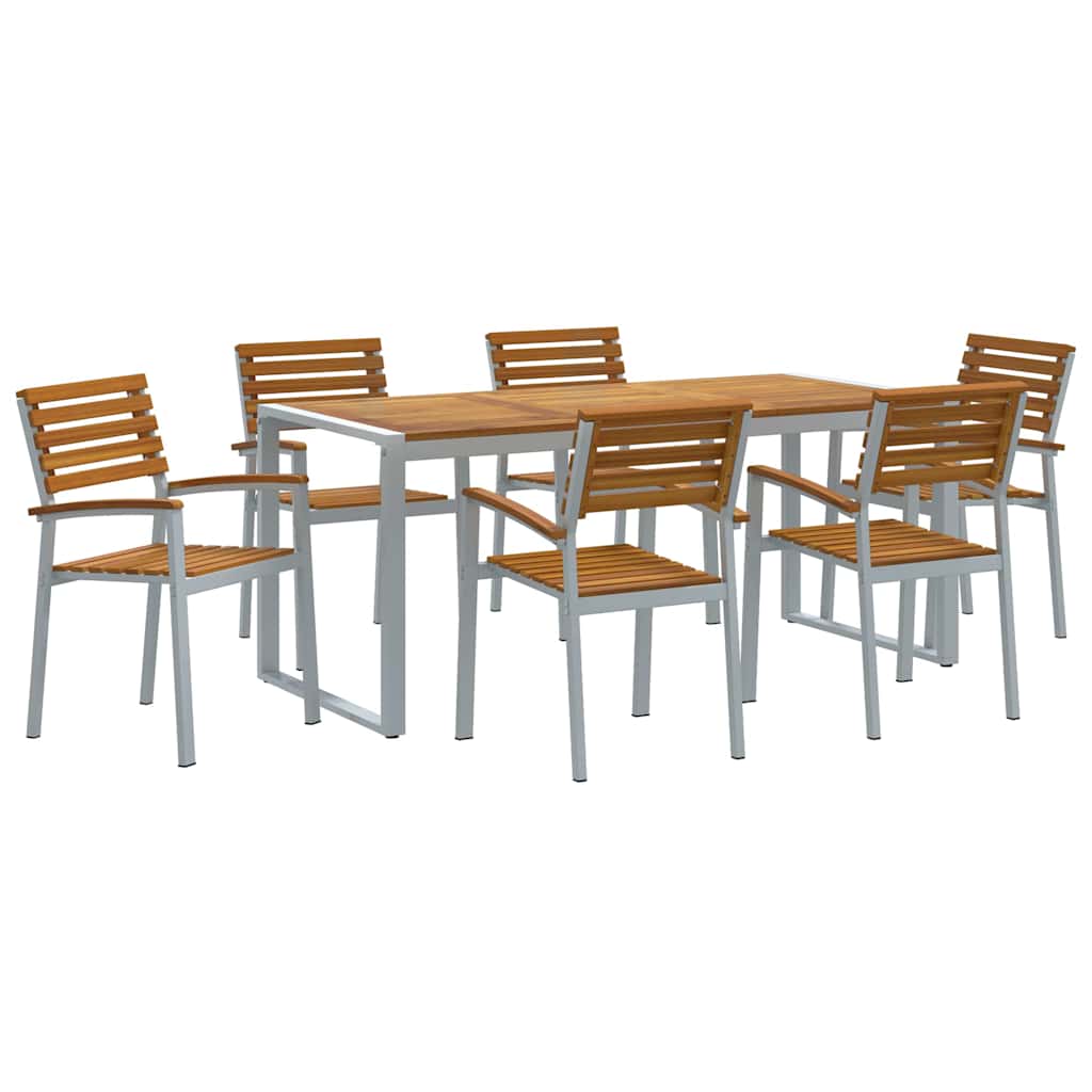 Set da Pranzo per Giardino 7 pcs Grigio e marrone