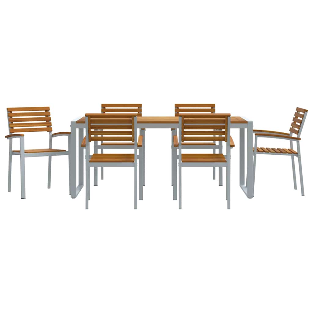 Set da Pranzo per Giardino 7 pcs Grigio e marrone