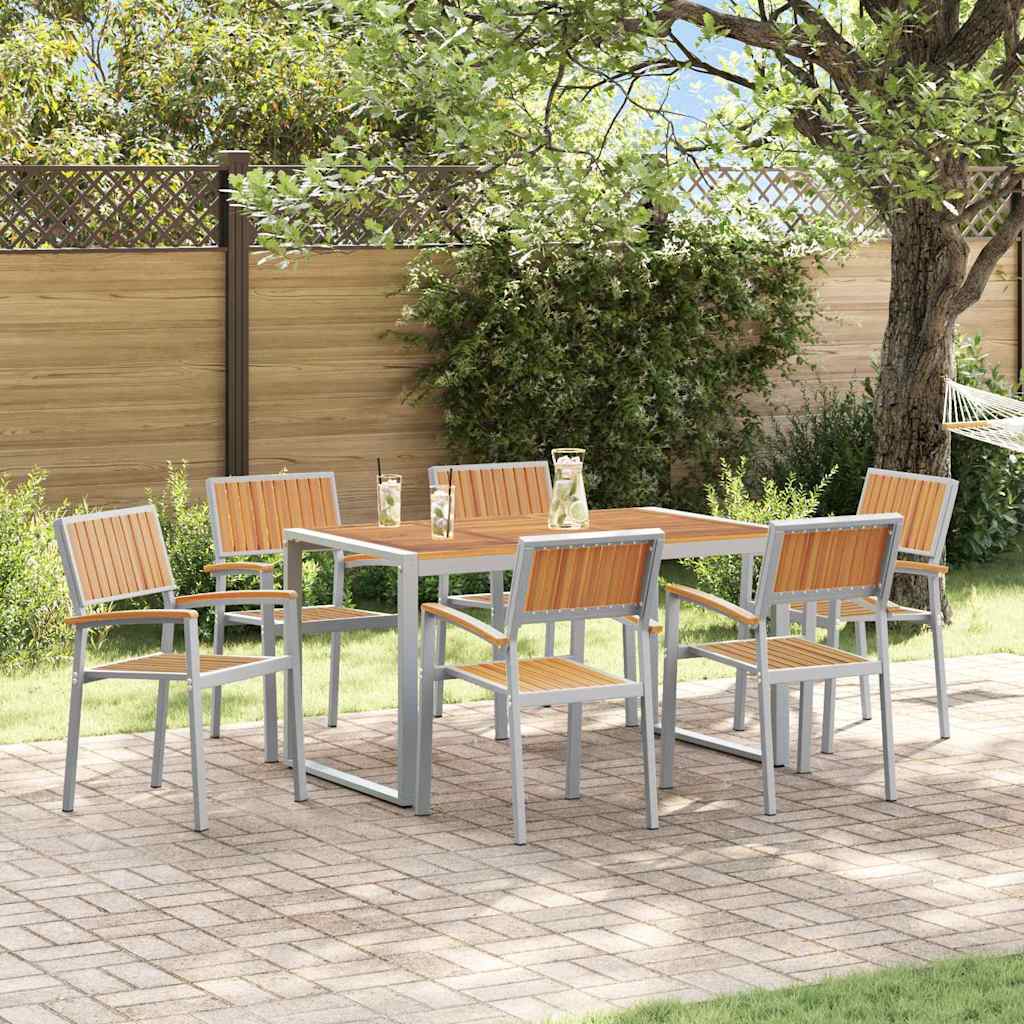 Set da Pranzo per Giardino 7 pcs Grigio e marrone