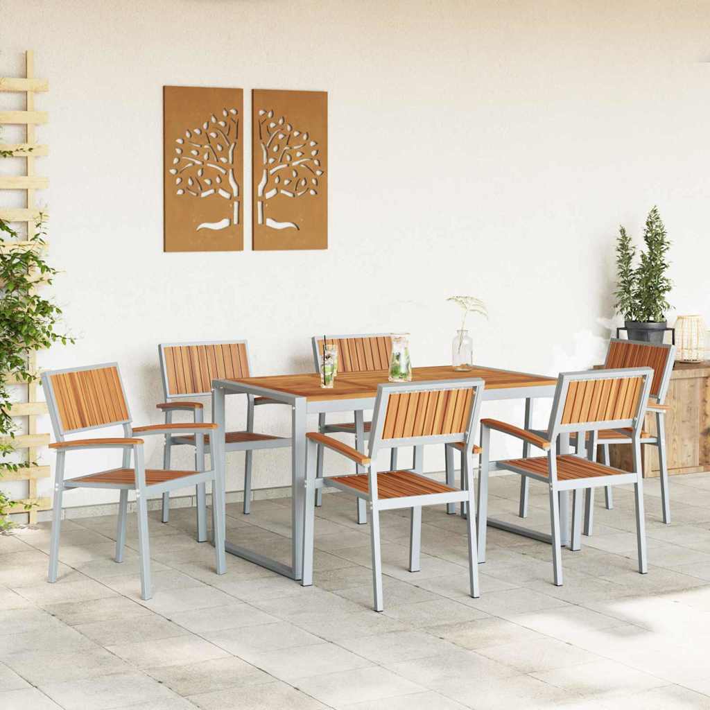 Set da Pranzo per Giardino 7 pcs Grigio e marrone