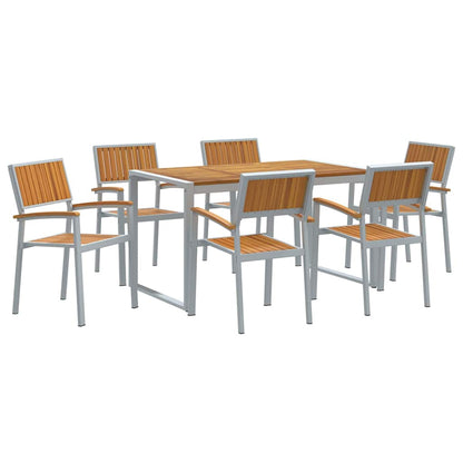Set da Pranzo per Giardino 7 pcs Grigio e marrone