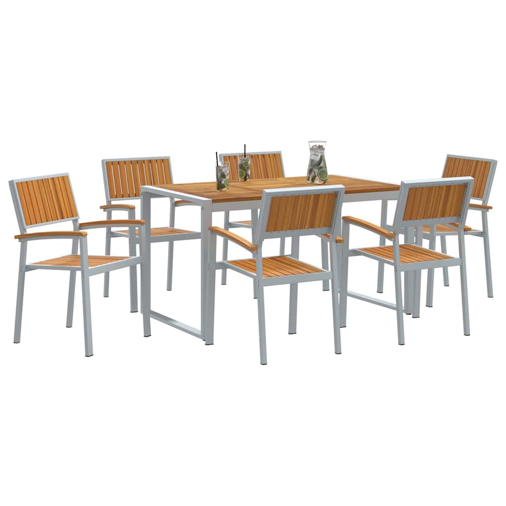Set da Pranzo per Giardino 7 pcs Grigio e marrone