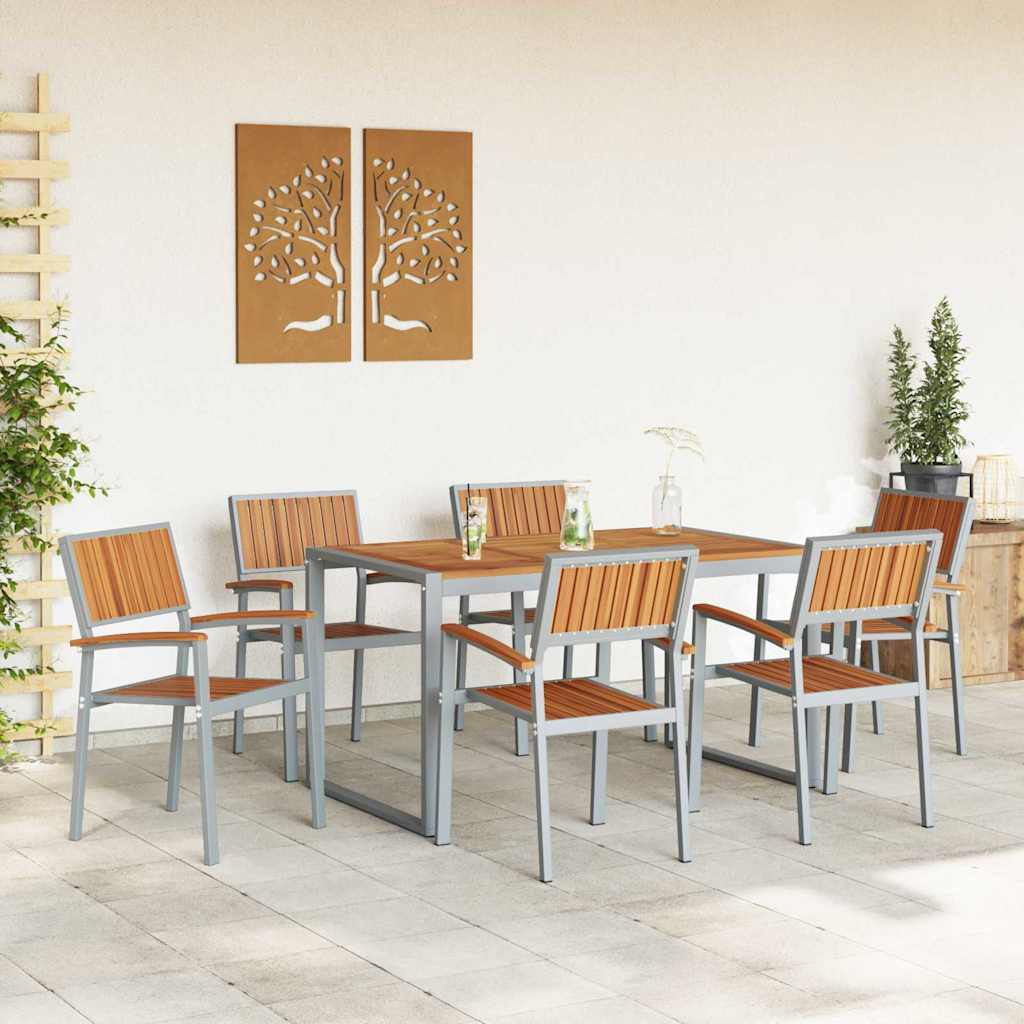 Set da Pranzo per Giardino 7 pcs Grigio e marrone