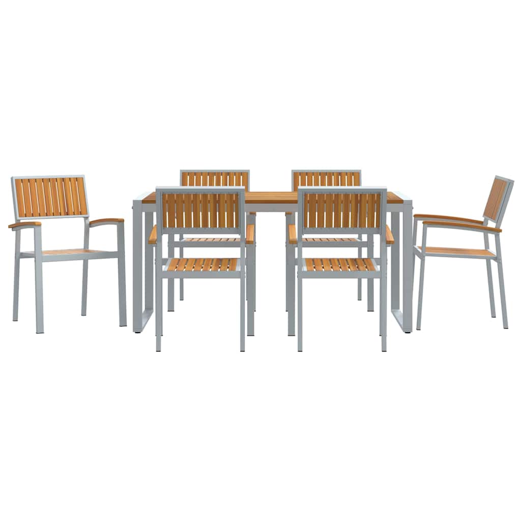 Set da Pranzo per Giardino 7 pcs Grigio e marrone
