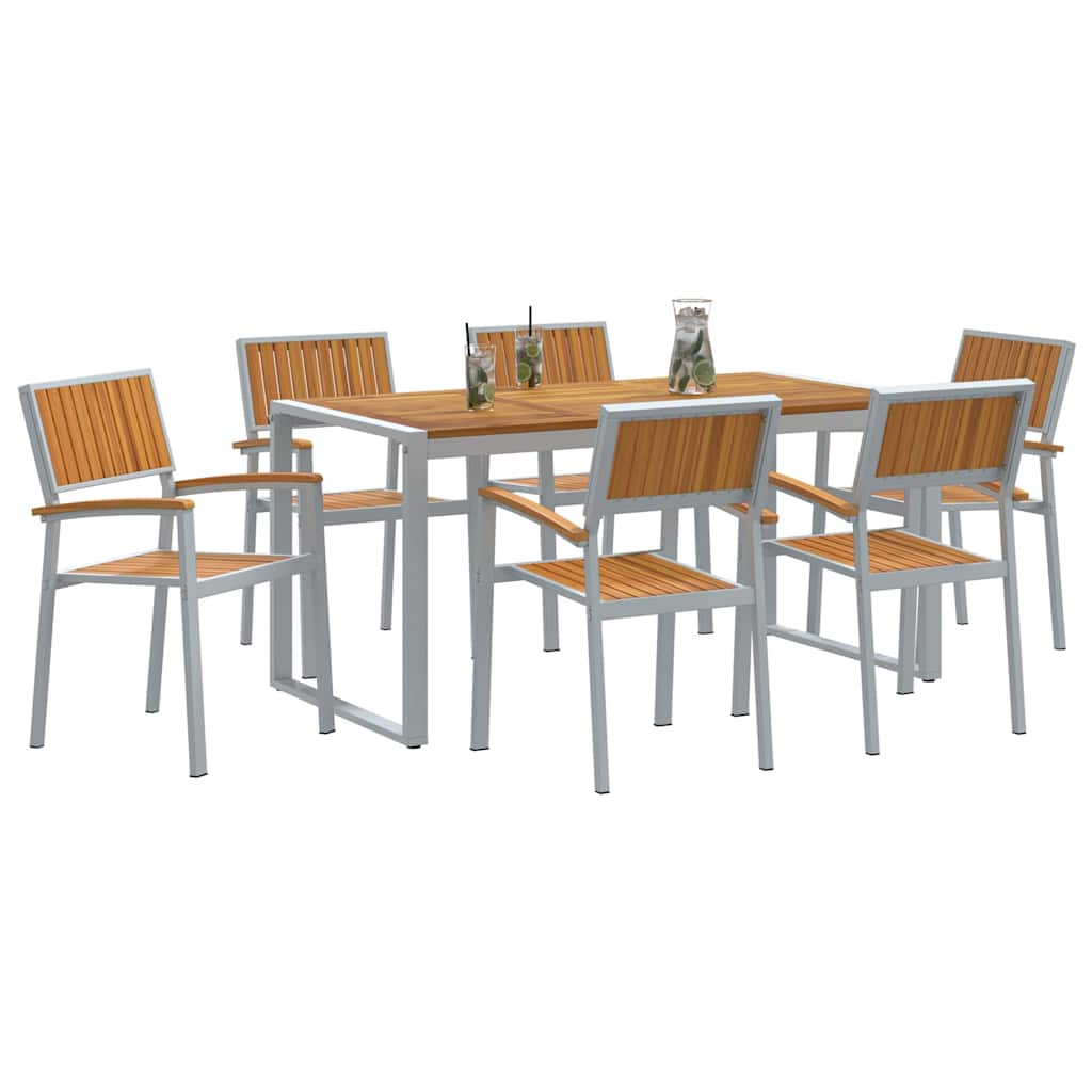 Set da Pranzo per Giardino 7 pcs Grigio e marrone