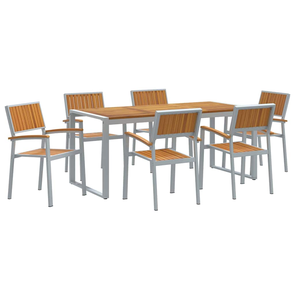 Set da Pranzo per Giardino 7 pcs Grigio e marrone