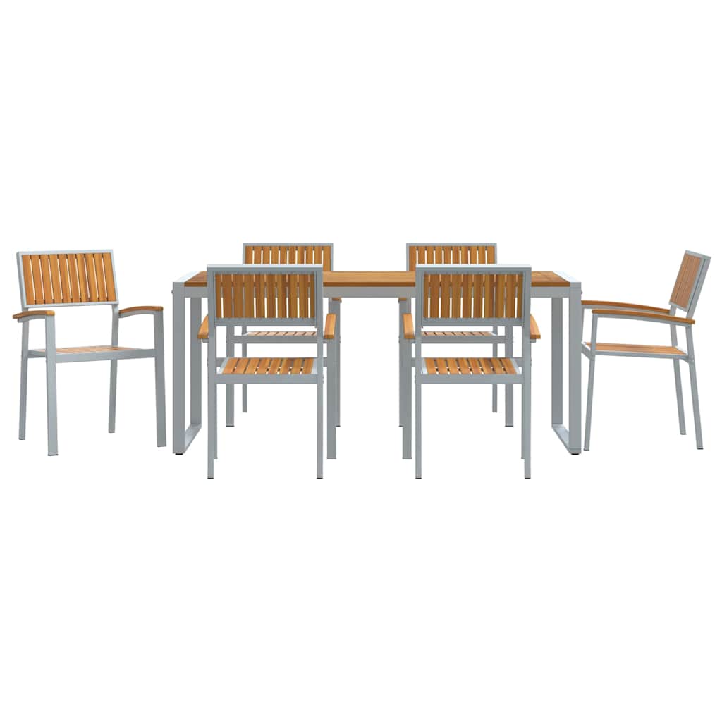 Set da Pranzo per Giardino 7 pcs Grigio e marrone